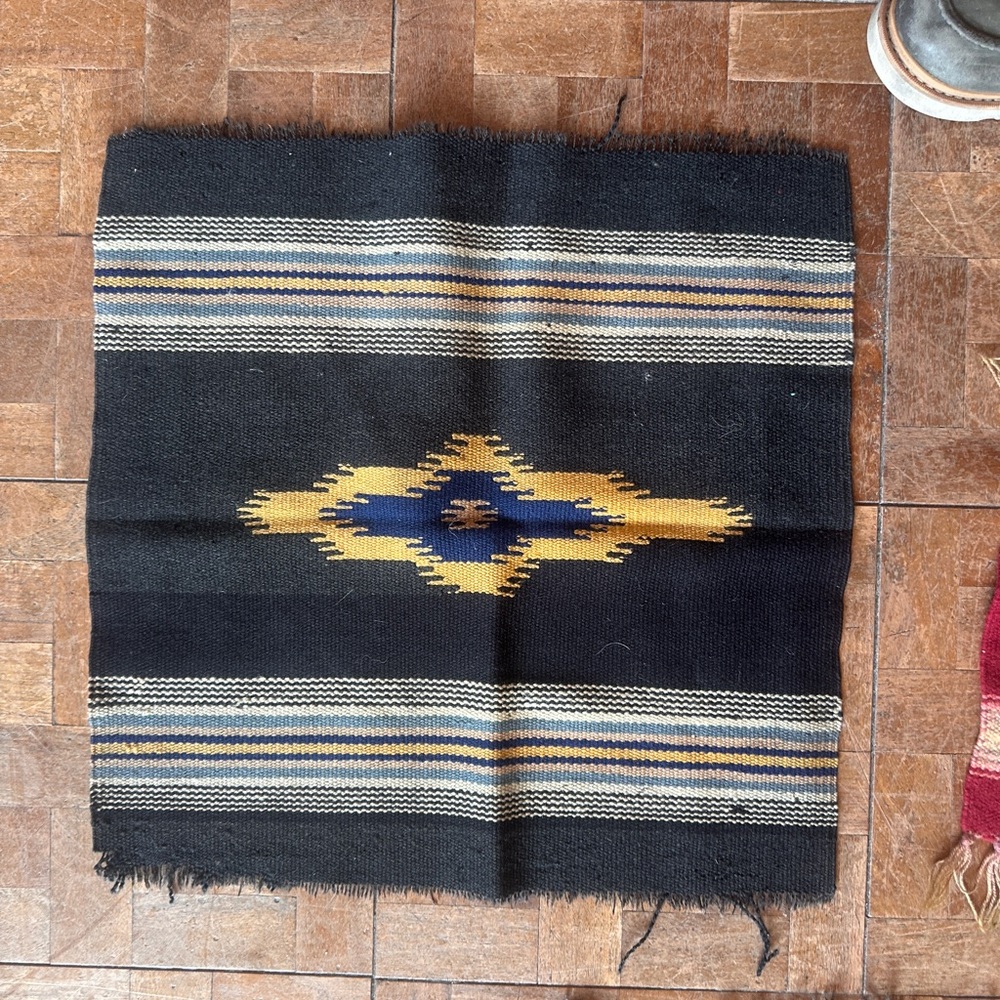 Southwestern Black Woven Rug Pillow Panel with Gold & Blue Diamond Motif